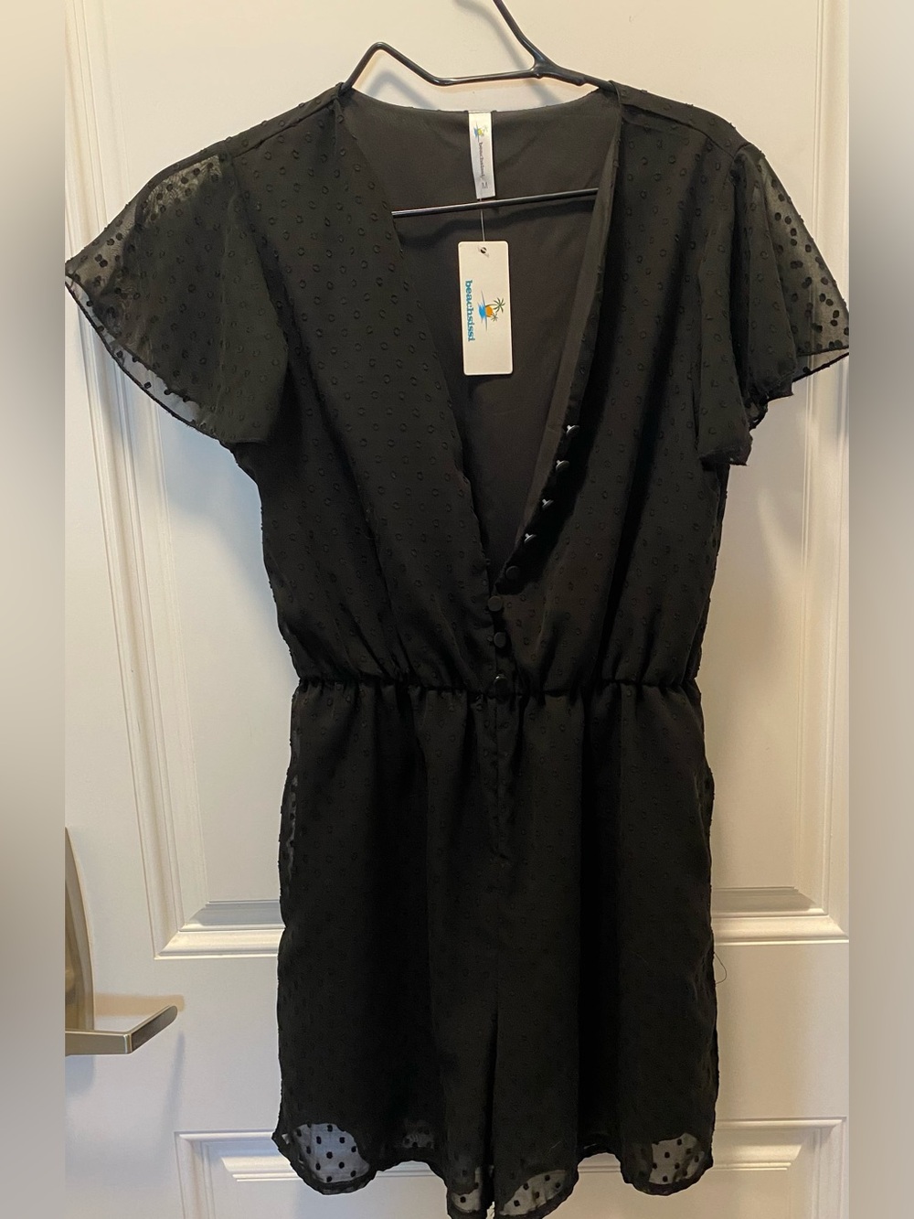 Beachsissi Black Swiss Dot V-Neck Jumper Size Medium NWT